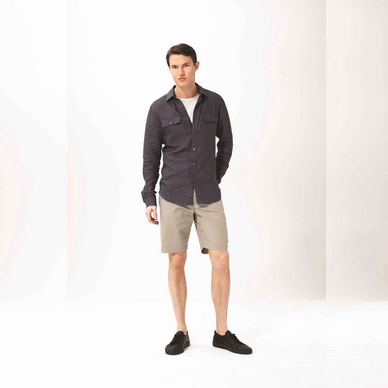 Cotton Straight Shorts, Beige, large image number 2