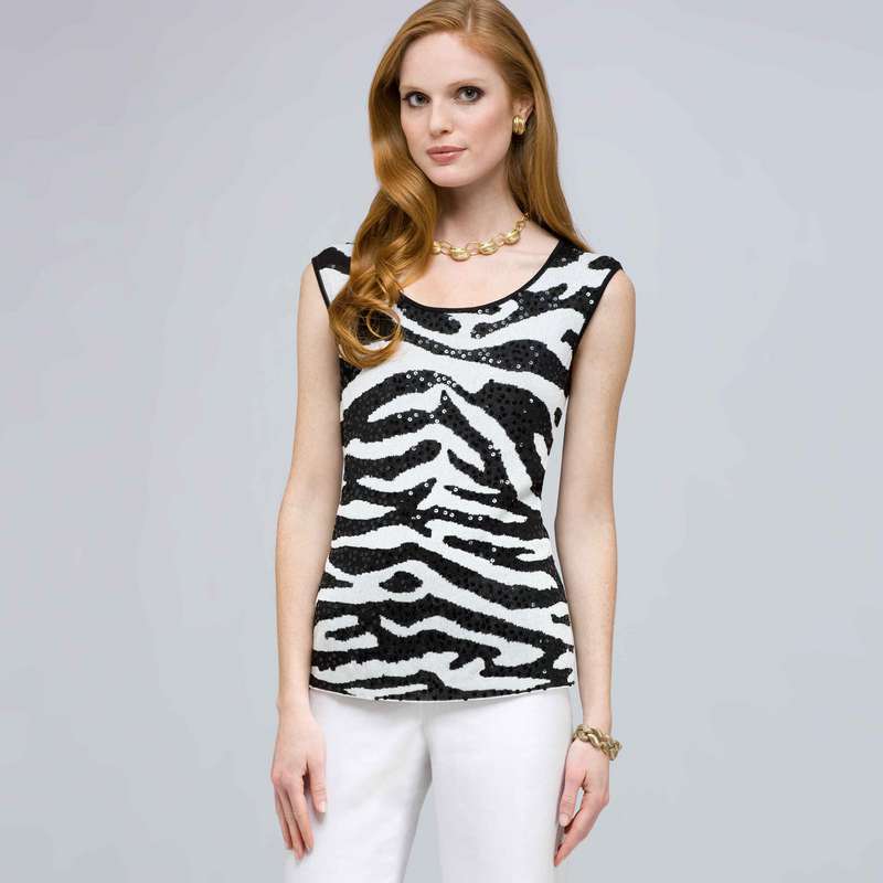 Sequined Animal Print Shell., Black & White, large image number 0